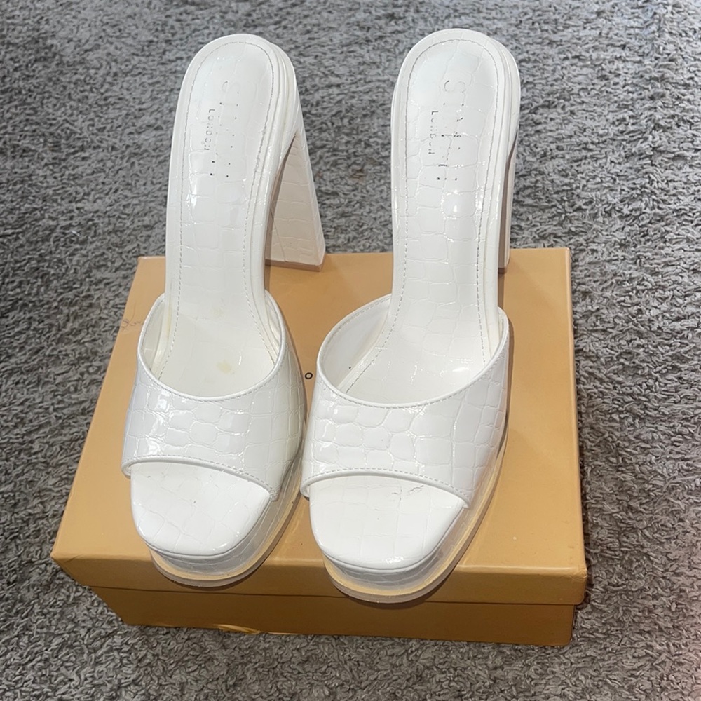 White Croc Printed Heels
